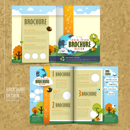 half fold template of brochure design with the concept of environmentalのイラスト素材