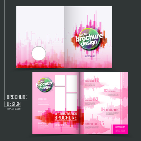 half fold template of brochure design with pink city styleのイラスト素材