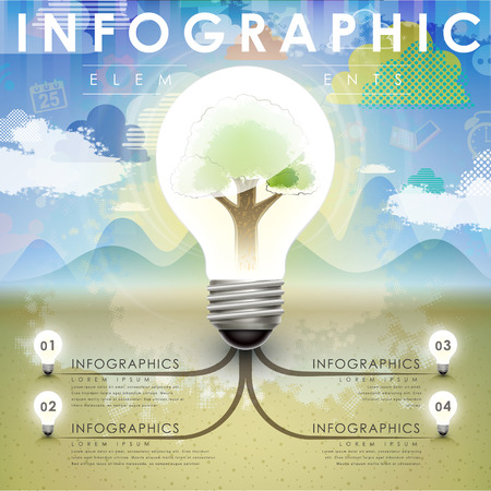 creative template with a tree in the idea bulb, can be used for infographics and banners or posters, concept vector illustrationのイラスト素材