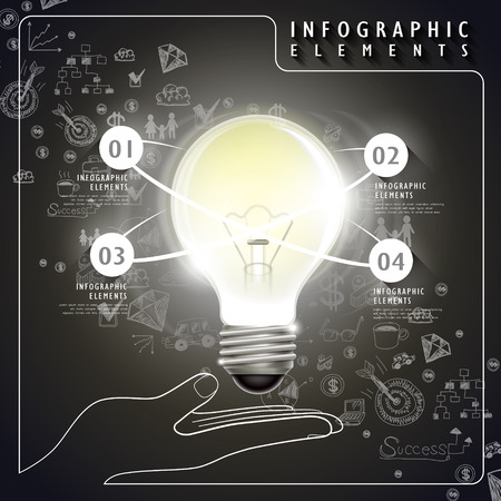 creative template with a hand hold an idea bulb, can be used for infographics and banners or posters, concept vector illustrationのイラスト素材