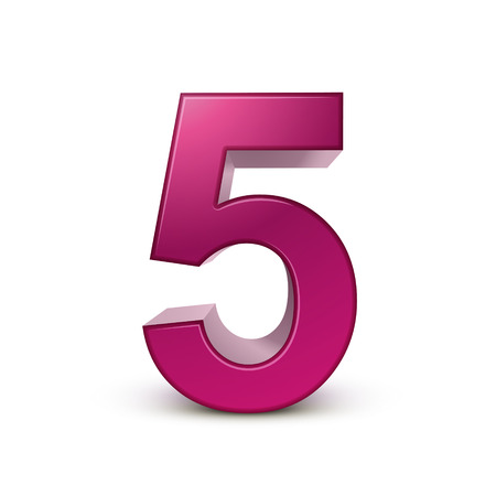3d shiny pink number 5 on white backgroundのイラスト素材