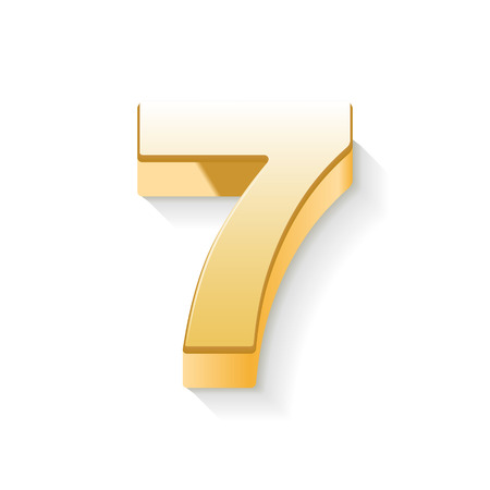 3d shiny golden number 7 on white backgroundのイラスト素材