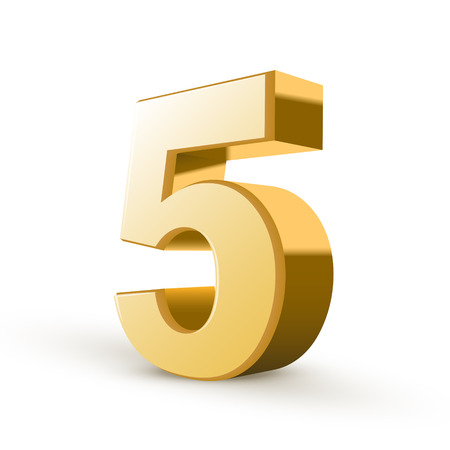 3d shiny golden number 5 on white backgroundのイラスト素材