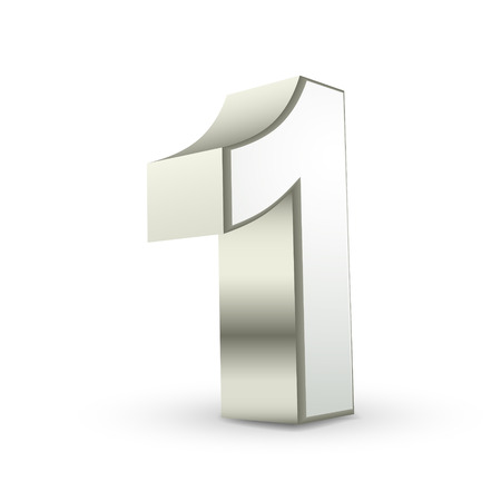 3d shiny silver number 1 on white backgroundのイラスト素材