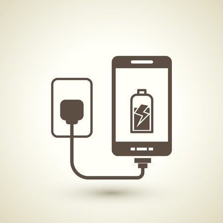retro style mobile phone charging icon  isolated on beige background のイラスト素材