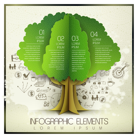 vector hand drawn and organic paper style template with tree elementのイラスト素材