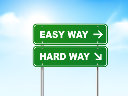3d road sign with easy and hard way isolated on blue backgroundのイラスト素材