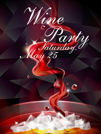 luxury wine party poster with glass, wine and ice elementsのイラスト素材