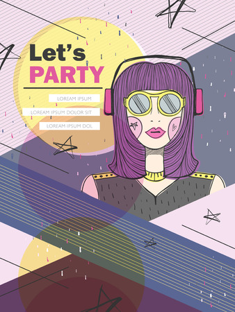 doodle style let's party poster in pink tonesのイラスト素材