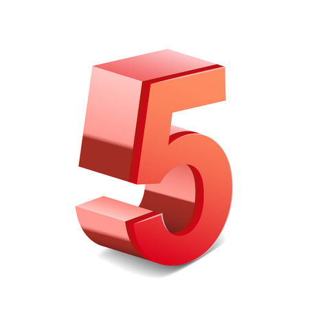 3d shiny red number 5 isolated on white backgroundのイラスト素材
