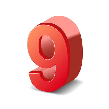 3d shiny red number 9 isolated on white backgroundのイラスト素材