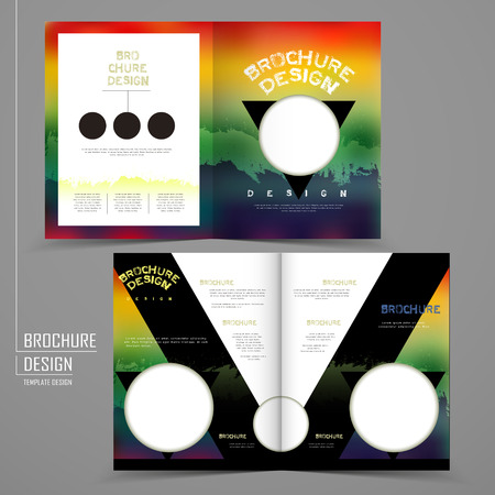 modern geometric style half-fold template for business advertising brochure over rainbow backgroundのイラスト素材