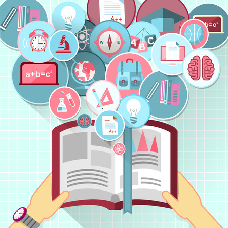 flat design for person with a book in hands conceptのイラスト素材