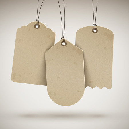 blank brown price tags hanging on the wallのイラスト素材
