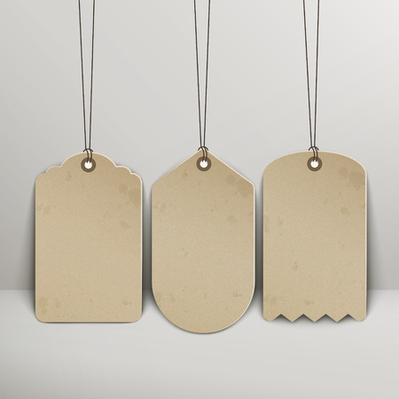 blank brown price tags hanging on the wallのイラスト素材