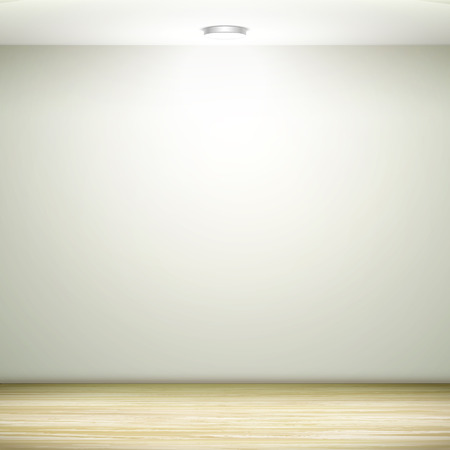 empty white interior wall with light and wooden floor  のイラスト素材