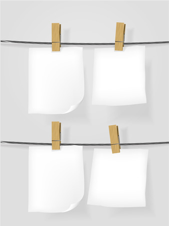 blank notes on rope over white backgroundのイラスト素材