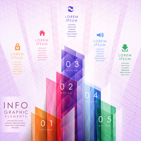 colorful translucent geometric bar chart infographic elements template のイラスト素材