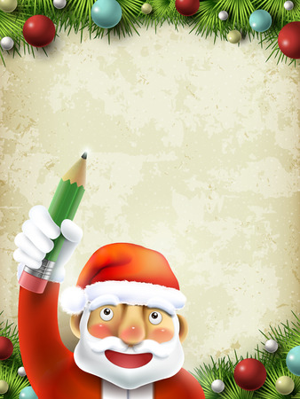 Santa claus holding a pen over Christmas backgroundのイラスト素材
