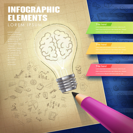 creative concept infographic with lighting bulb and pencil elementsのイラスト素材