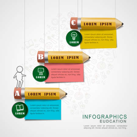 education infographic design elements with pencils and note papersのイラスト素材