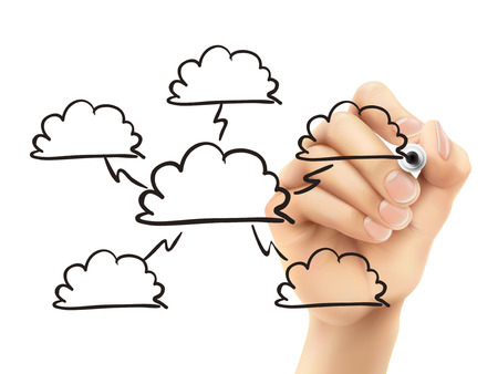 blank flow chart drawn by 3d hand over white backgroundのイラスト素材