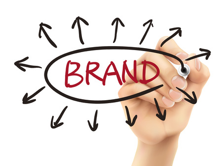 brand concept written by 3d hand over white backgroundのイラスト素材