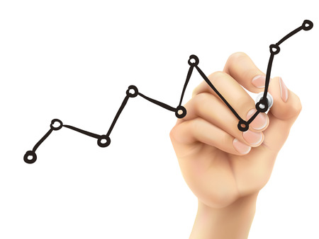 growing chart drawn by 3d hand over white backgroundのイラスト素材