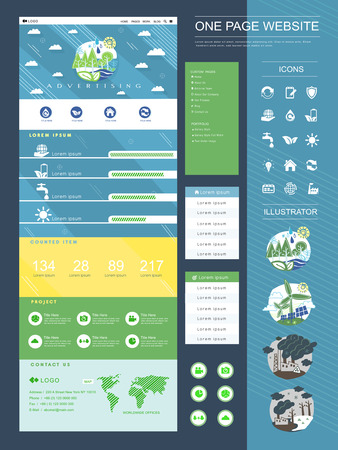 ecology style one page website design templateのイラスト素材