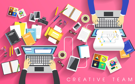 working place of creative team in flat designのイラスト素材