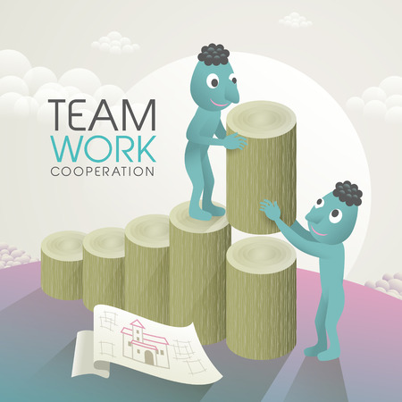 team work concept with lovely characters helping each otherのイラスト素材