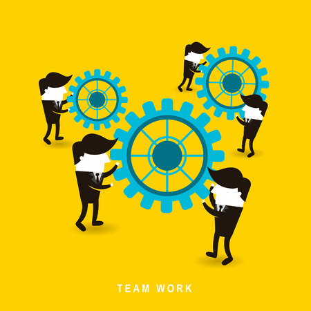 flat design of businessmen team work over yellow backgroundのイラスト素材