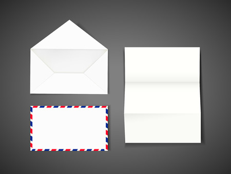 blank envelope and letter isolated on black backgroundのイラスト素材