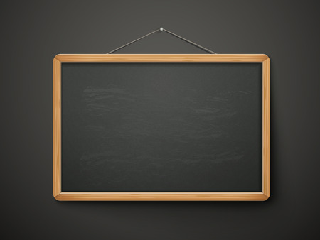 blank blackboard in wooden frame isolated over black backgroundのイラスト素材