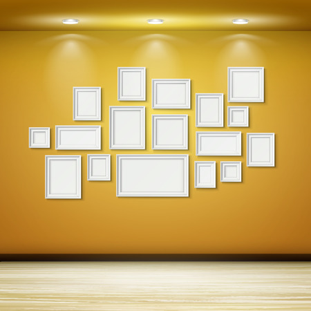 blank picture frames set isolated on white wallのイラスト素材