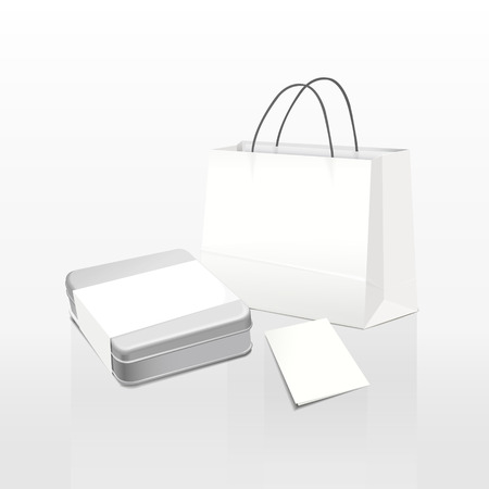 white paper bag and metal box isolated on white backgroundのイラスト素材