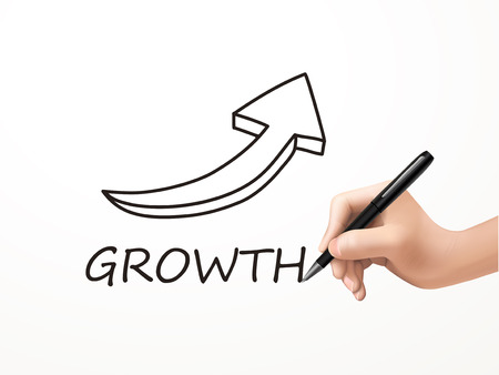 growth word and arrow drawn by human hand over white backgroundのイラスト素材