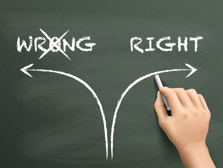 choosing the right way instead of the wrong one on blackboardのイラスト素材