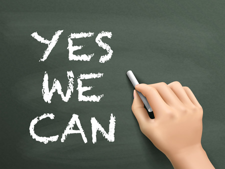 yes we can words written by hand on blackboardのイラスト素材