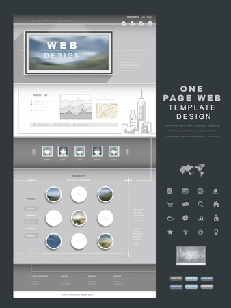 flat style one page website template design in greyのイラスト素材