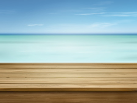 close-up look at empty desk and oceanのイラスト素材