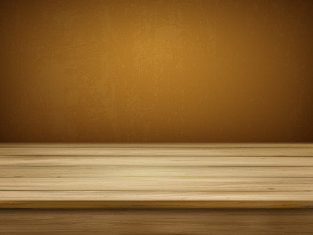 retro wooden table and blurred wall backgroundのイラスト素材