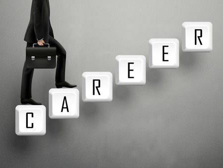 businessman walking on career keyboard stairs over greyのイラスト素材