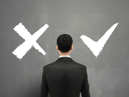 businessman and a choice of yes or no over greyのイラスト素材