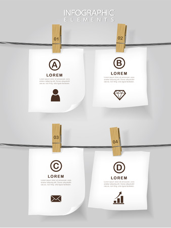 education concept infographic template design with notes hanging on ropeのイラスト素材