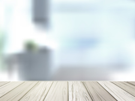 close-up look at wooden desk over blurred interior sceneのイラスト素材