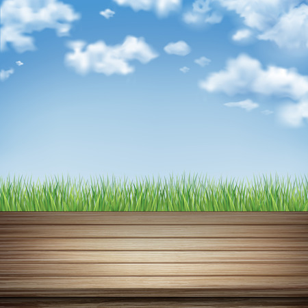 table of wood and rural landscape backgroundのイラスト素材