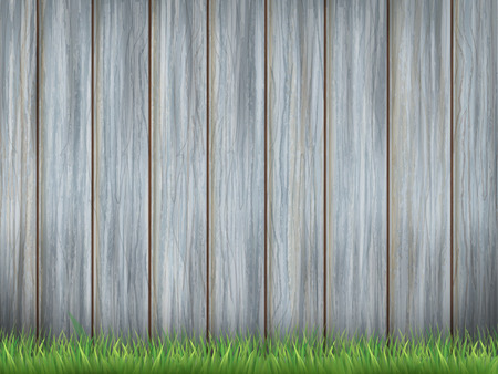 close-up look at wooden fence and greenfieldのイラスト素材