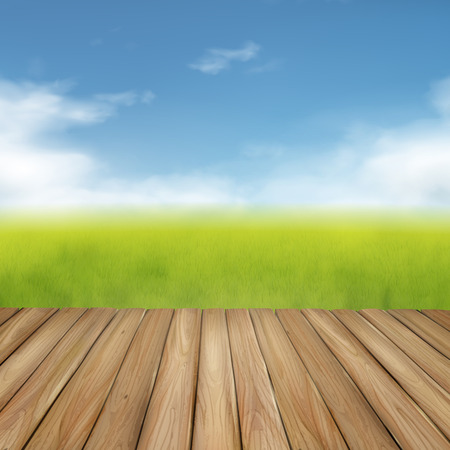 table of wood and rural landscape backgroundのイラスト素材