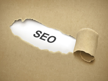 the word SEO behind brown torn paperのイラスト素材